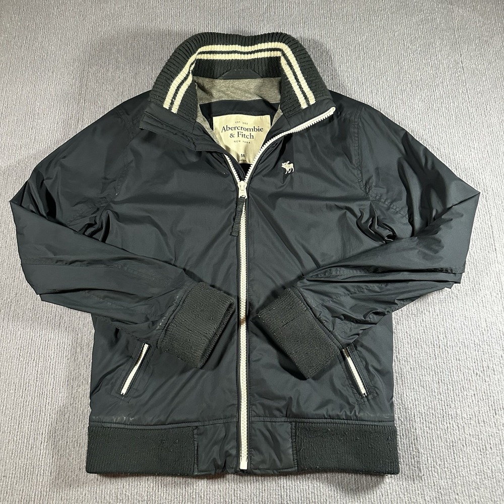 Abercrombie Fitch Mens Track Jacket Blue Full Zip‎ Striped Collar Size Medium